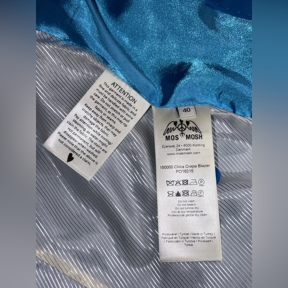 Vintage Mos Mosh Women's Vibrant Blue Double-Breasted Chira Crepa Blazer 💙 🇩🇰 - Picture 4 of 11